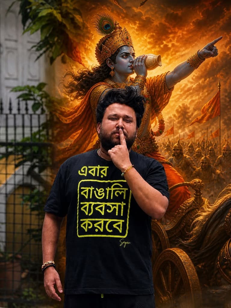 Sayan Chakraborty representing the Bangali Byabsha Korbe movement