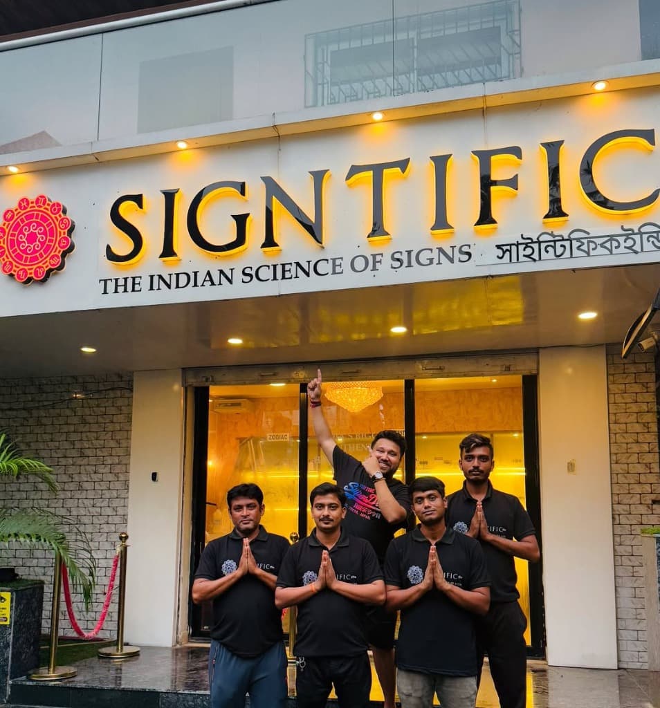 Sayan Chakraborty with the Signtific India team outside their official office storefront in Kolkata